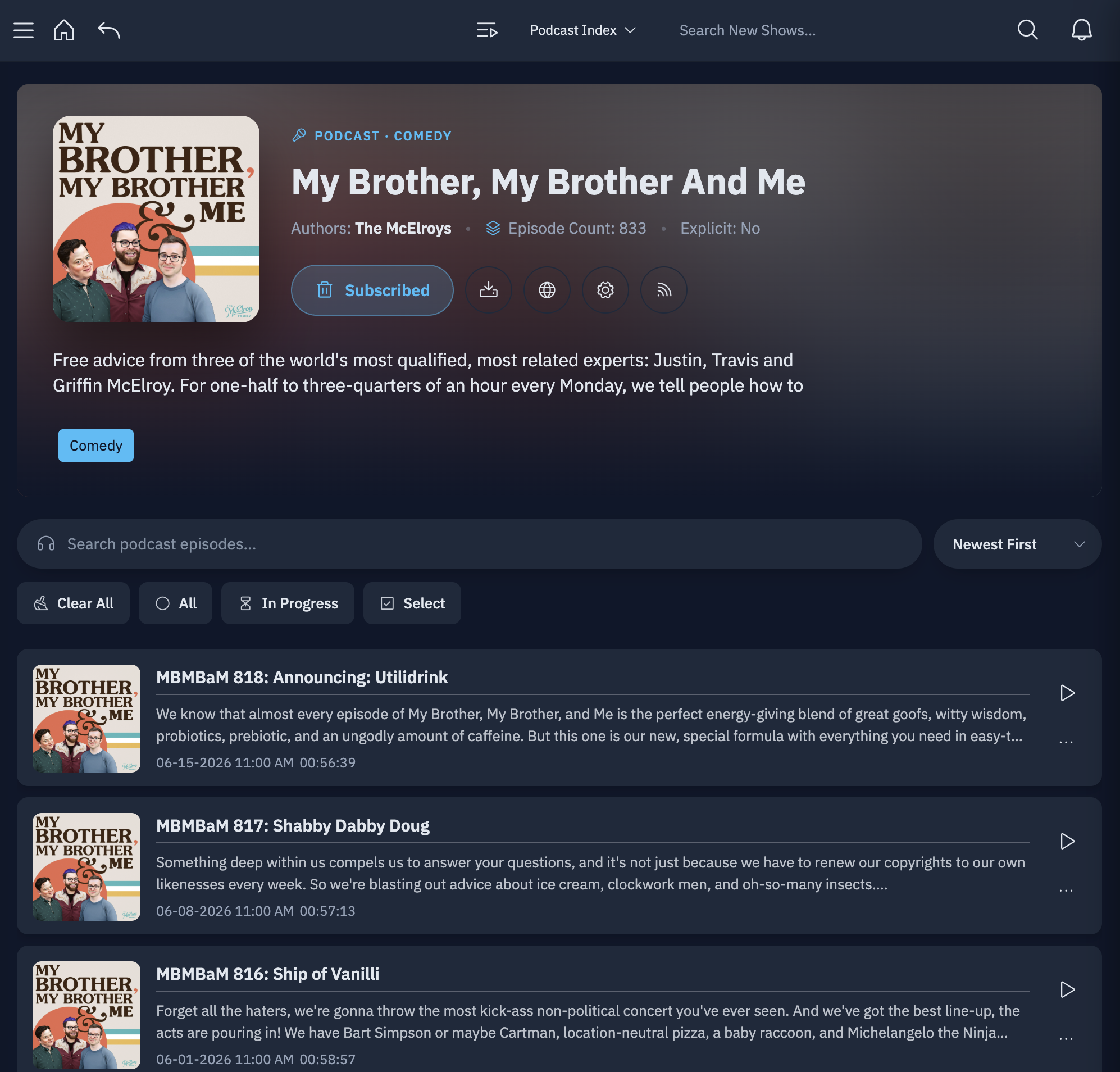 PinePods podcast detail view